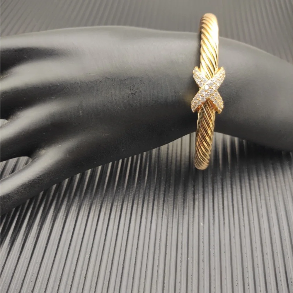 David Yurman Gold Cable Bracelet with Pavé X Accent